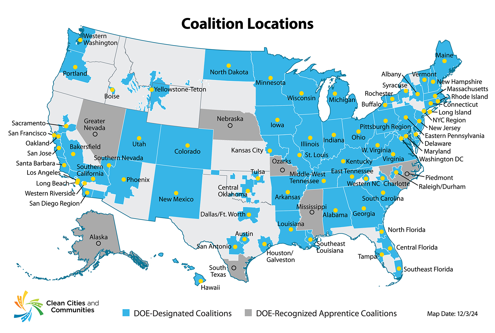 Map of Clean Cities and Communities Coalitions